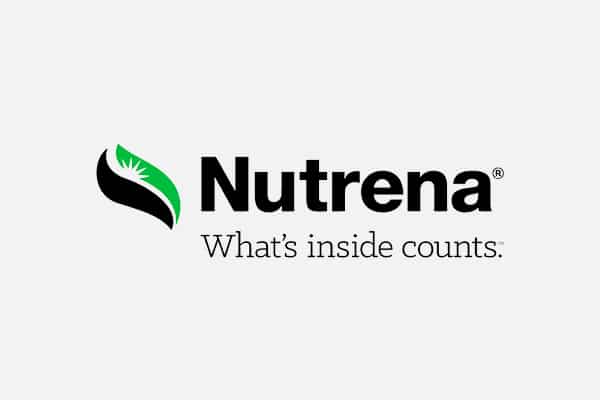 Nutrena logo with a green and black leaf icon on the left and the text "Nutrena® What's inside counts." on the right, featured on a light gray background—trusted by veterinarians and animal hospitals.
