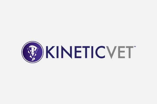 KineticVet logo features a purple veterinary symbol inside a circle beside the bold company name, “KINETICVET”—“KINETIC” in dark purple and “VET” in gray—highlighting its dedication to veterinarians and animal hospital professionals.