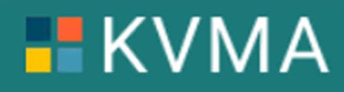 Logo with four colored squares (navy, orange, yellow, teal) forming a larger square on the left, next to the white letters "KVMA" on a teal background.